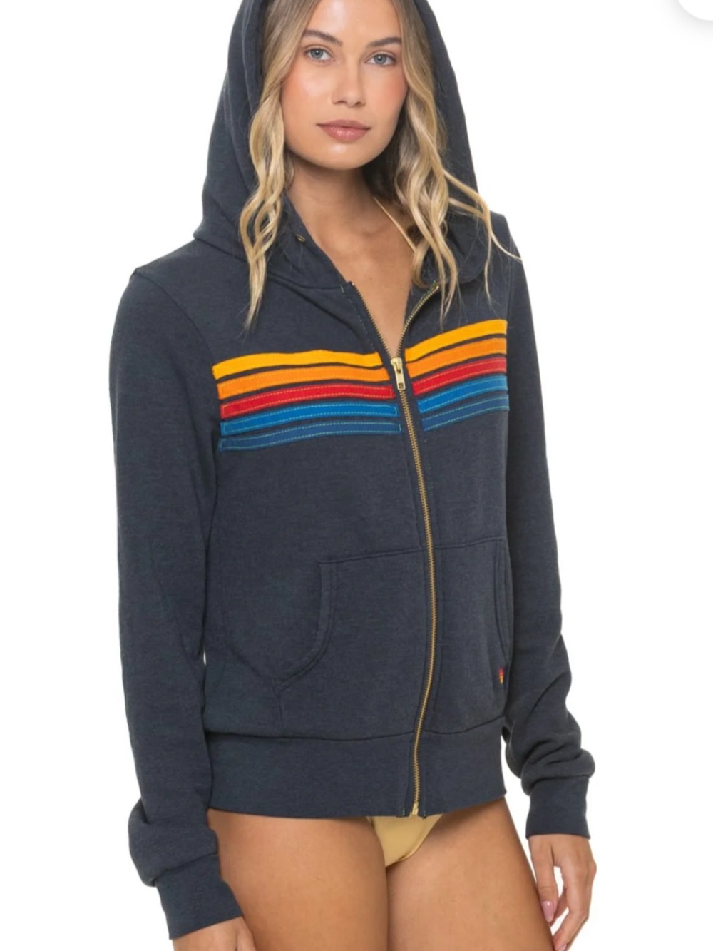 Aviator Nation Navy Zip Hoodie with Sunset Stripe